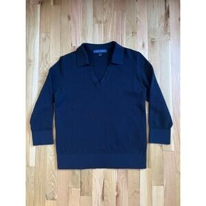 Tommy Hilfiger V-neck Navy Blue Knit Polo Top 3/4 Sleeve Americana (Size L)